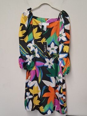 Joseph Ribkoff Black Floral Square Neck Puff Sleeve Dress